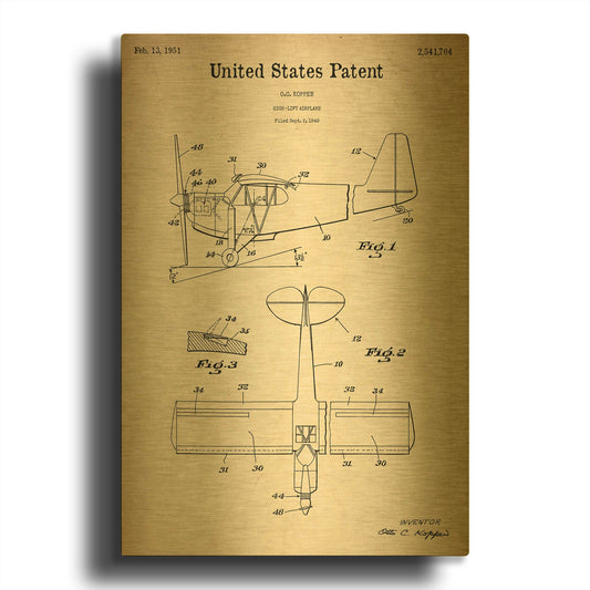 'High-Life Airplane Blueprint Patent Parchment' By LUXE Gold Metal Wall Art