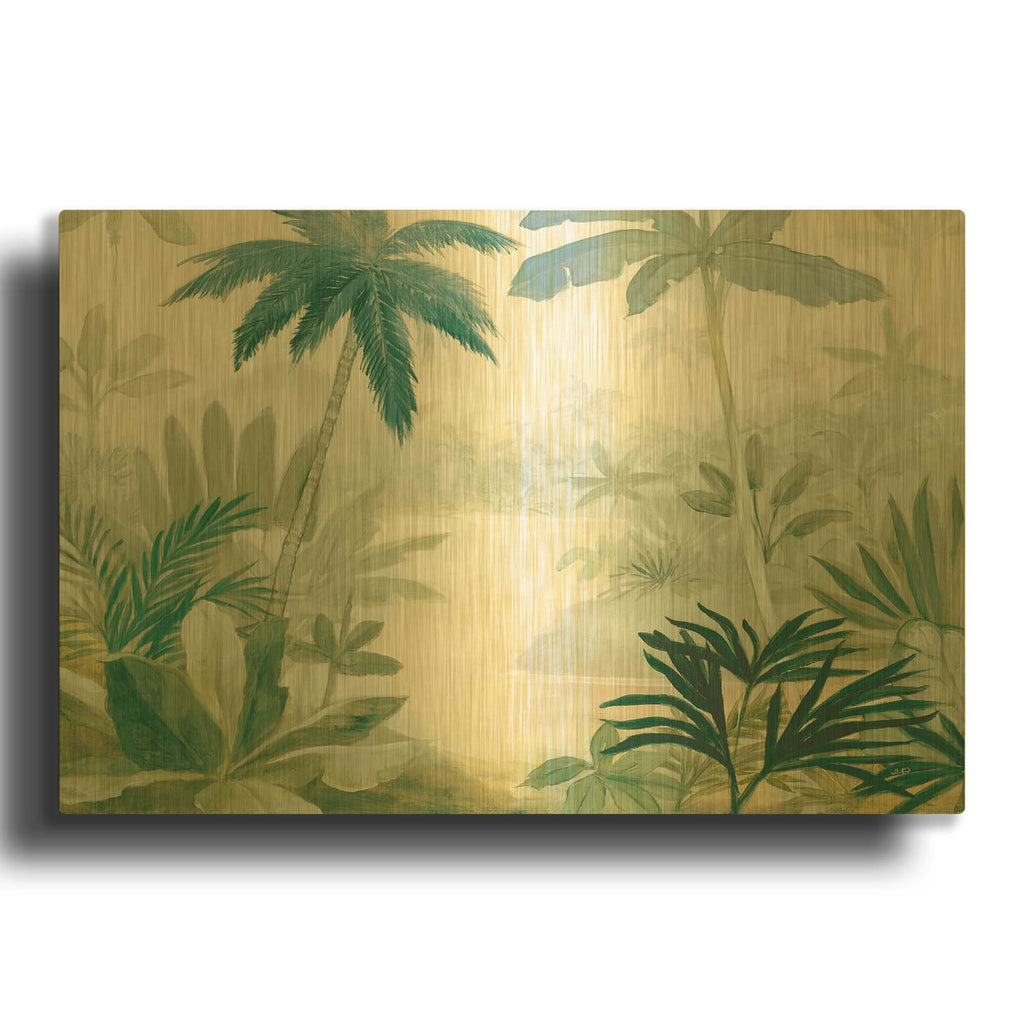 'Palm Lagoon Blue' By Julia Purinton Gold Metal Wall Art
