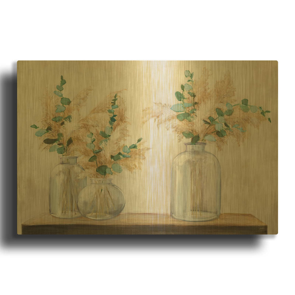 'Pampas And Eucalyptus Bouquet 3' By Julia Purinton Gold Metal Wall Art