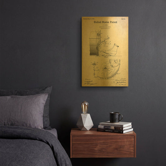 'Drum and Cymbal Blueprint Patent Parchment' By LUXE Gold Metal Wall Art