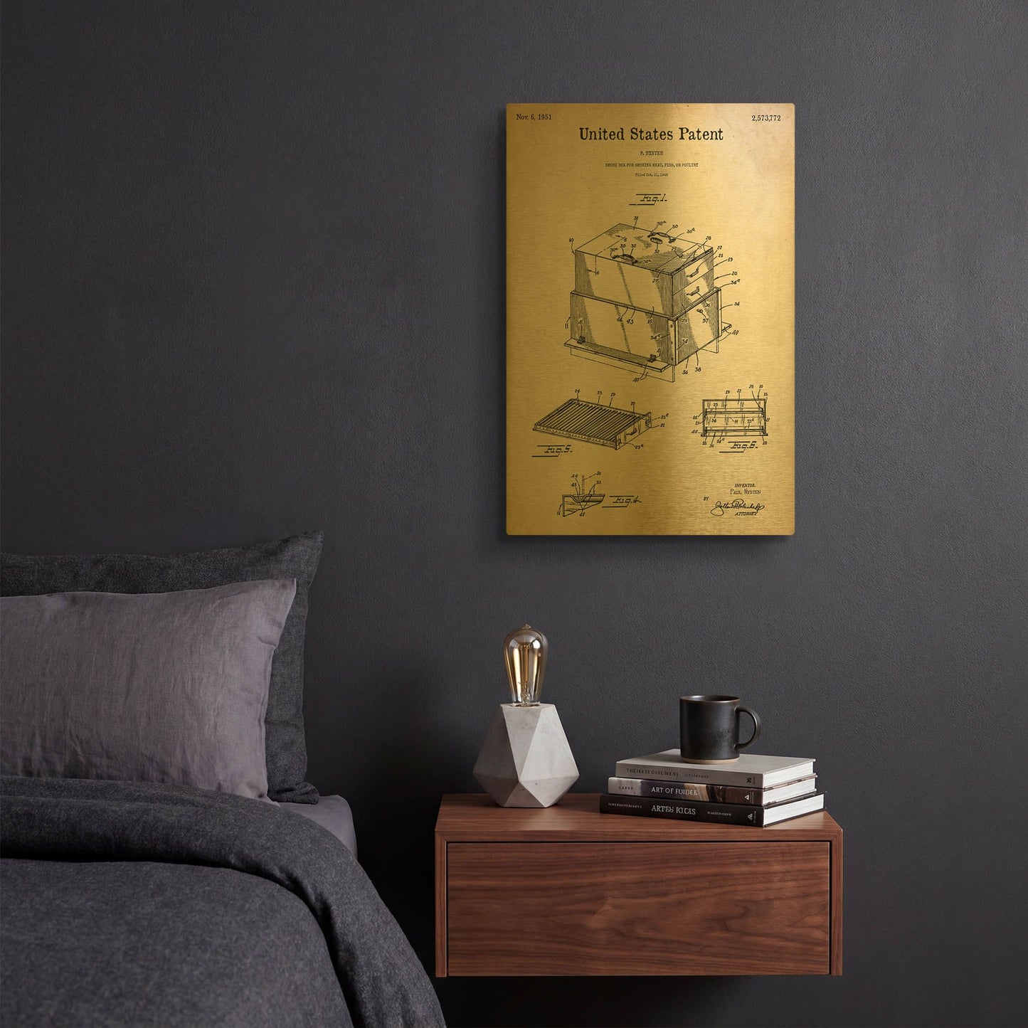 'Barbecue Blueprint Patent Parchment' By LUXE Gold Metal Wall Art