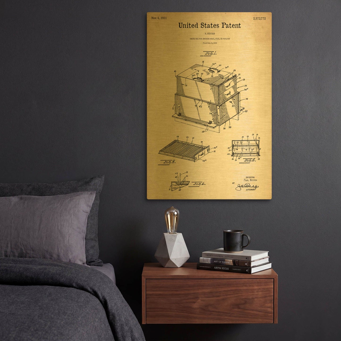 'Barbecue Blueprint Patent Parchment' By LUXE Gold Metal Wall Art