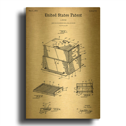 'Barbecue Blueprint Patent Parchment' By LUXE Gold Metal Wall Art