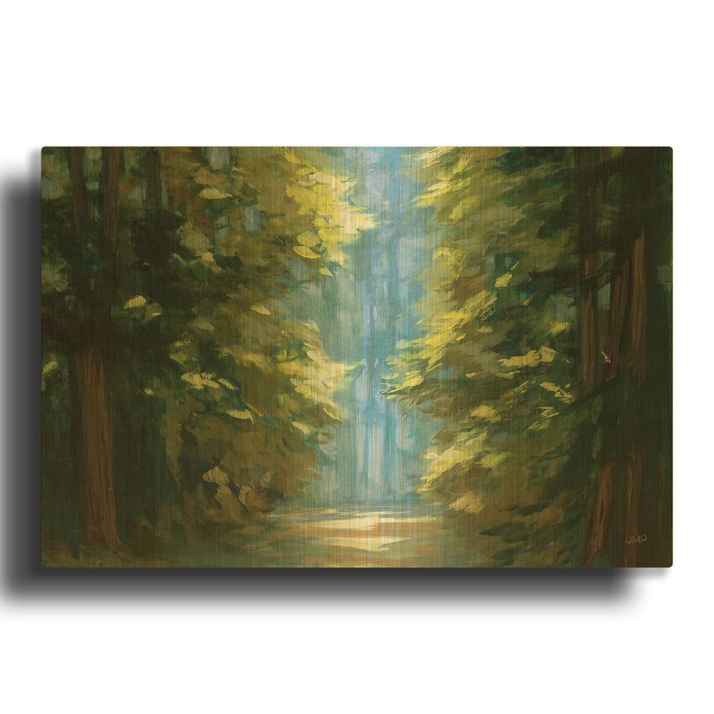 'Sunlit Forest Blue C' By Julia Purinton Gold Metal Wall Art