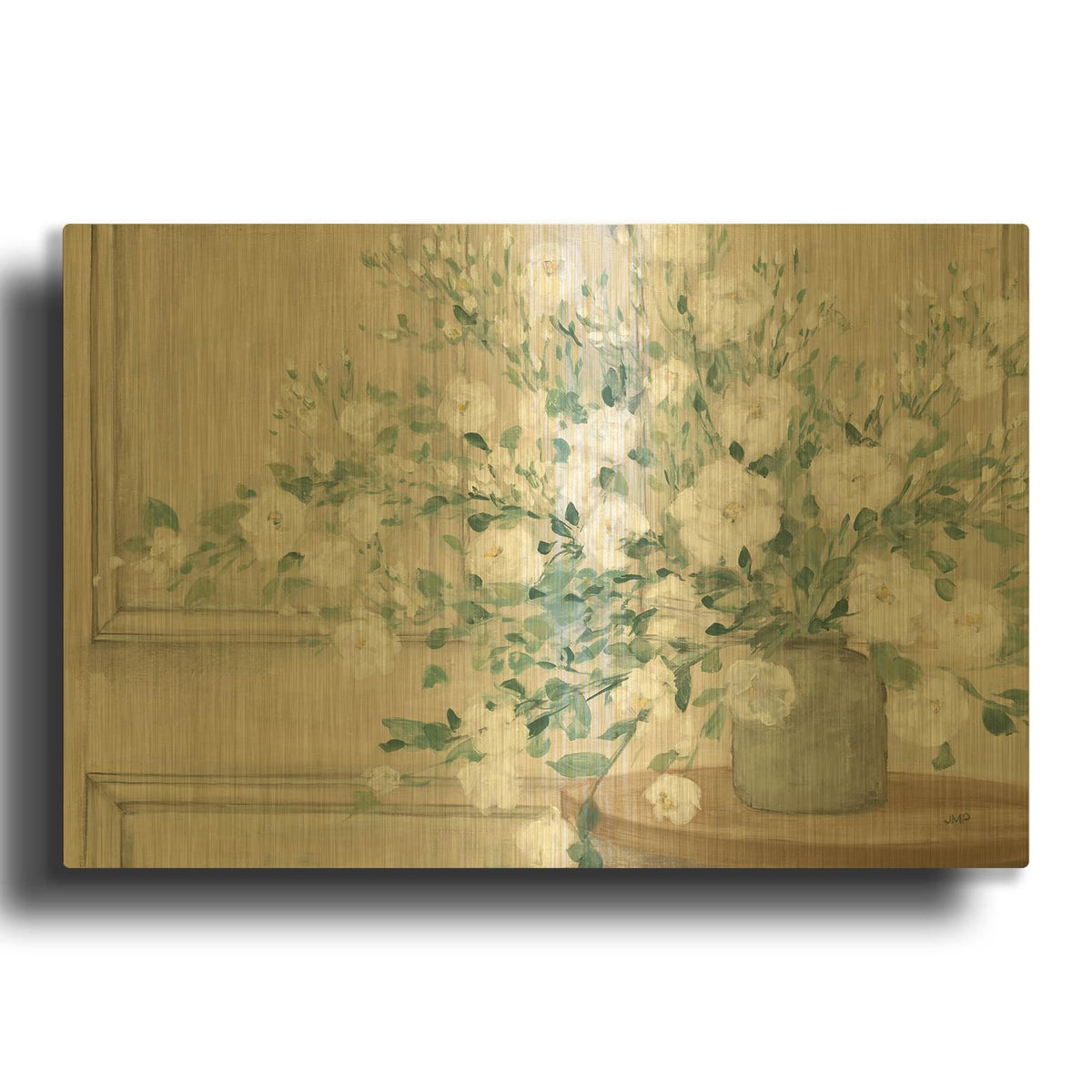 'White Bouquet Neutral' By Julia Purinton Gold Metal Wall Art