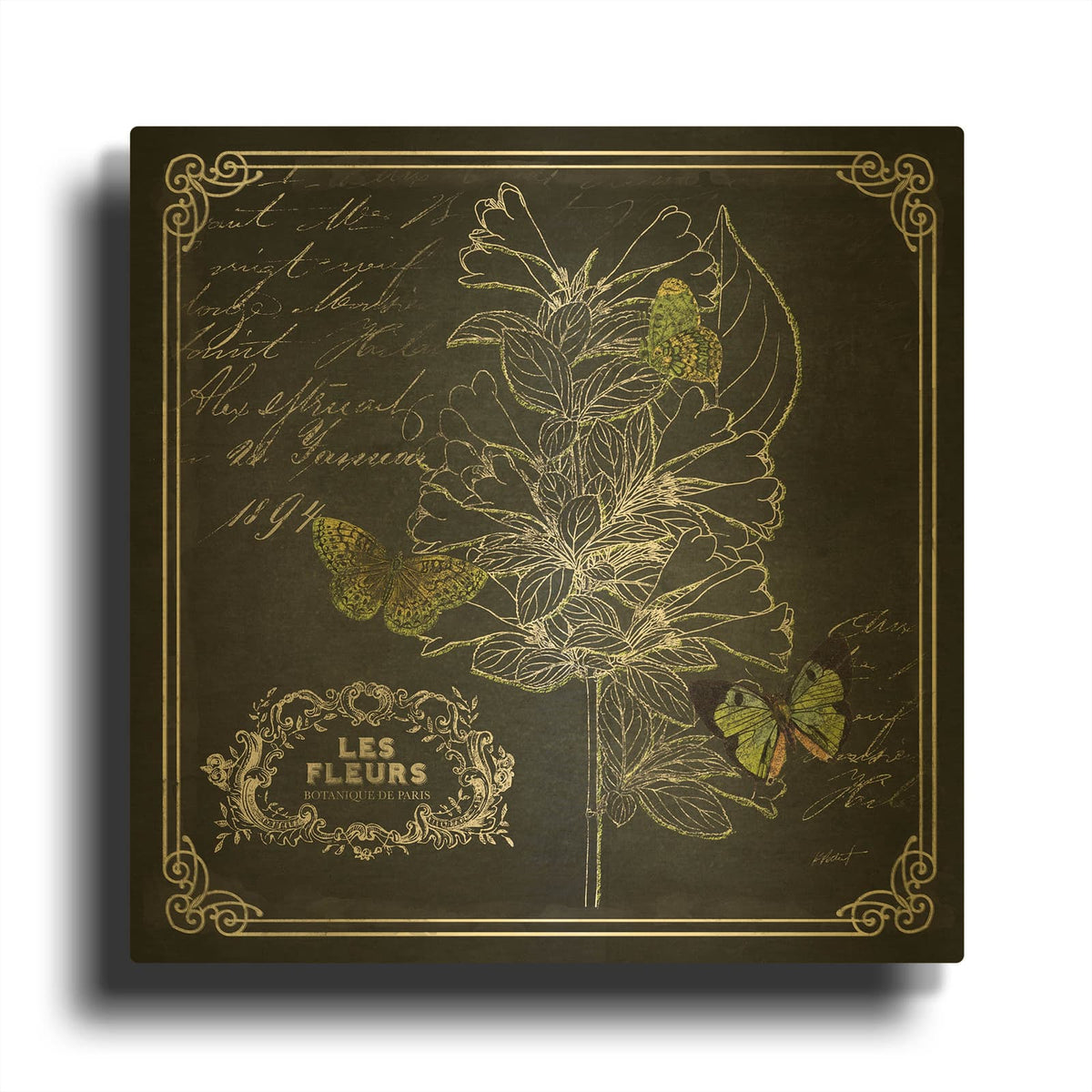 'Chalkboard Botanical 2' By Katie Pertiet Gold Metal Wall Art