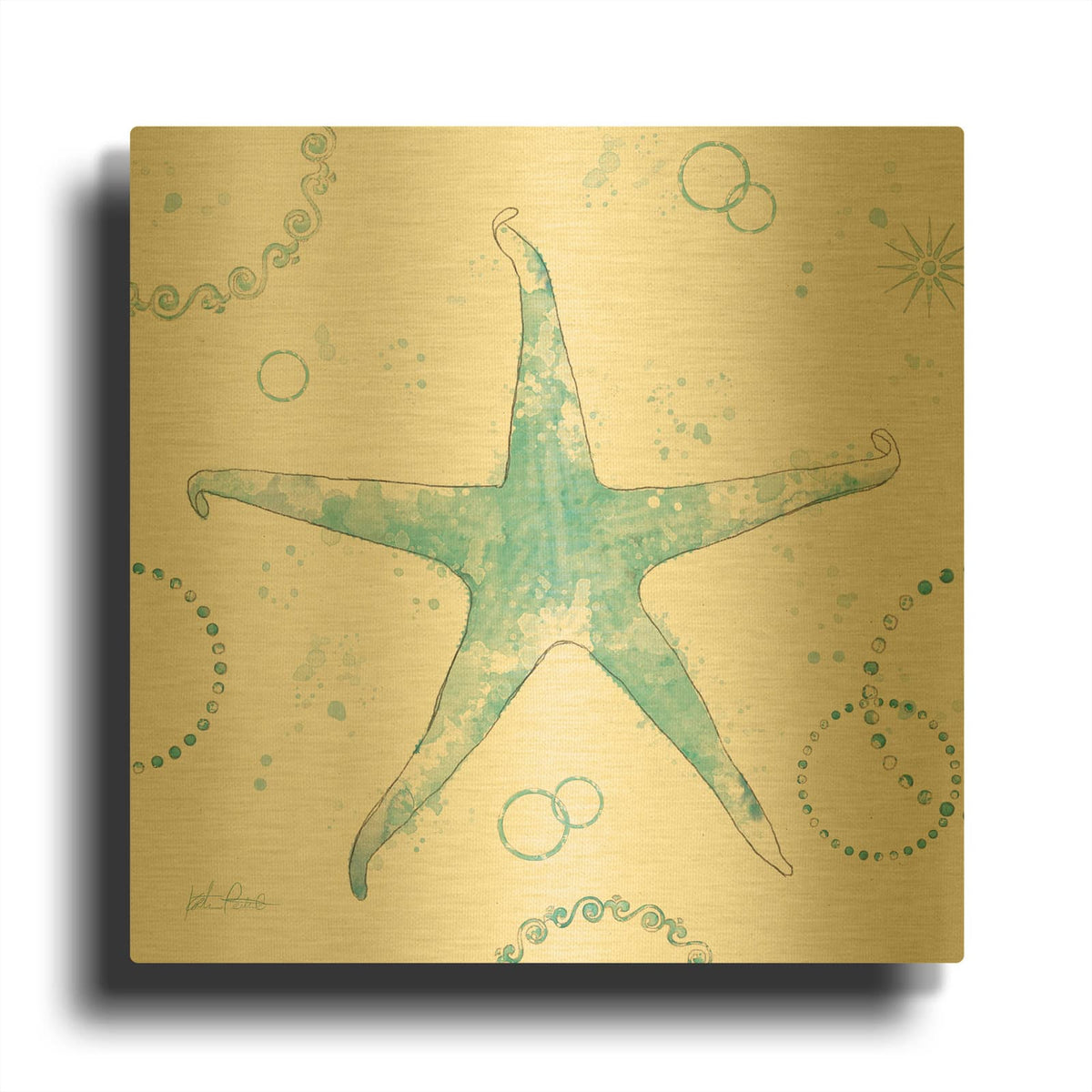 'Coastal Splash 1 No Words' By Katie Pertiet Gold Metal Wall Art