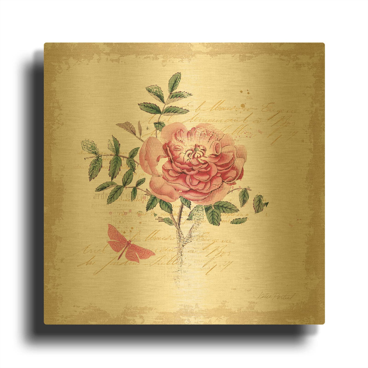 'French Romance 1 Distressed' By Katie Pertiet Gold Metal Wall Art