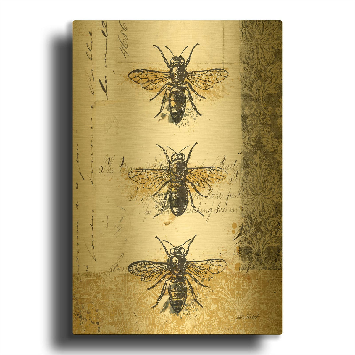 'Golden Bees And Butterflies No 1' By Katie Pertiet Gold Metal Wall Art
