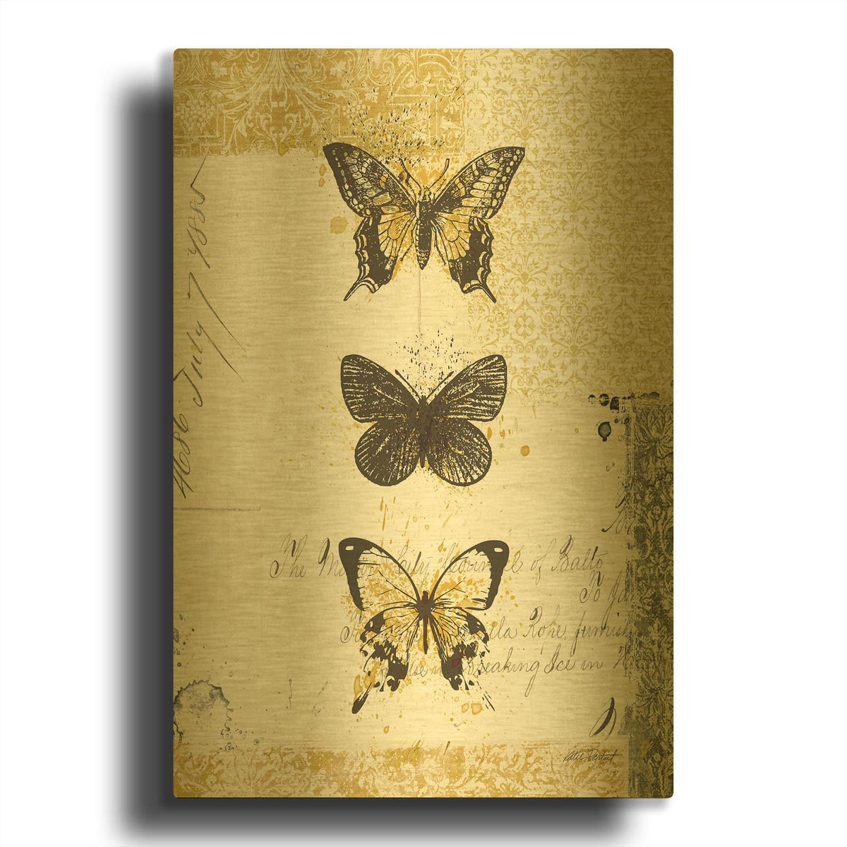 'Golden Bees And Butterflies No 2' By Katie Pertiet Gold Metal Wall Art