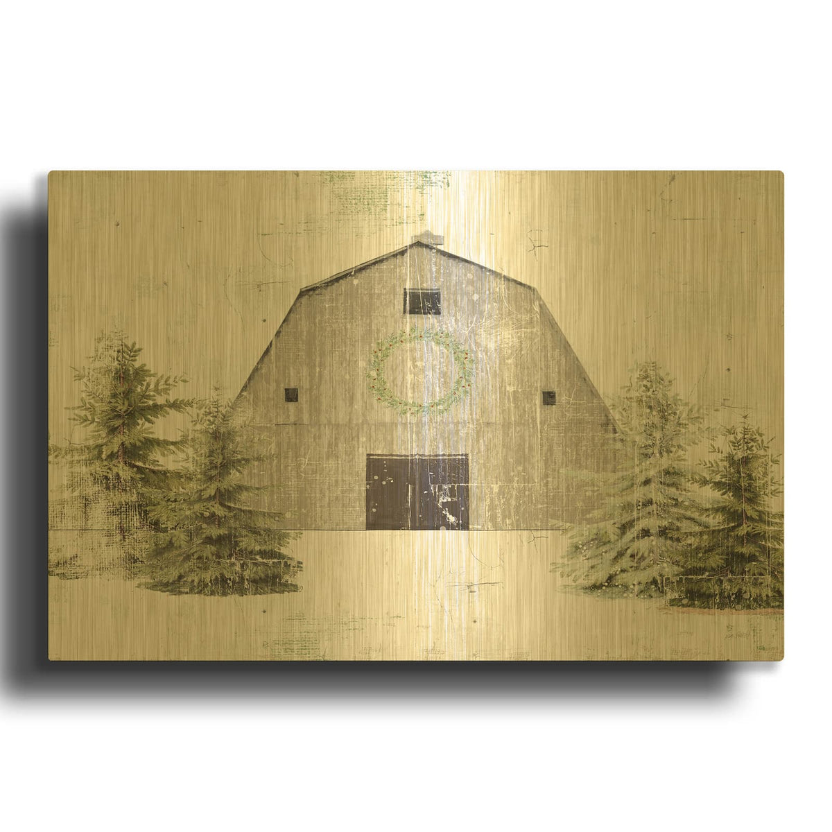 'Holiday Barn' By Katie Pertiet Gold Metal Wall Art