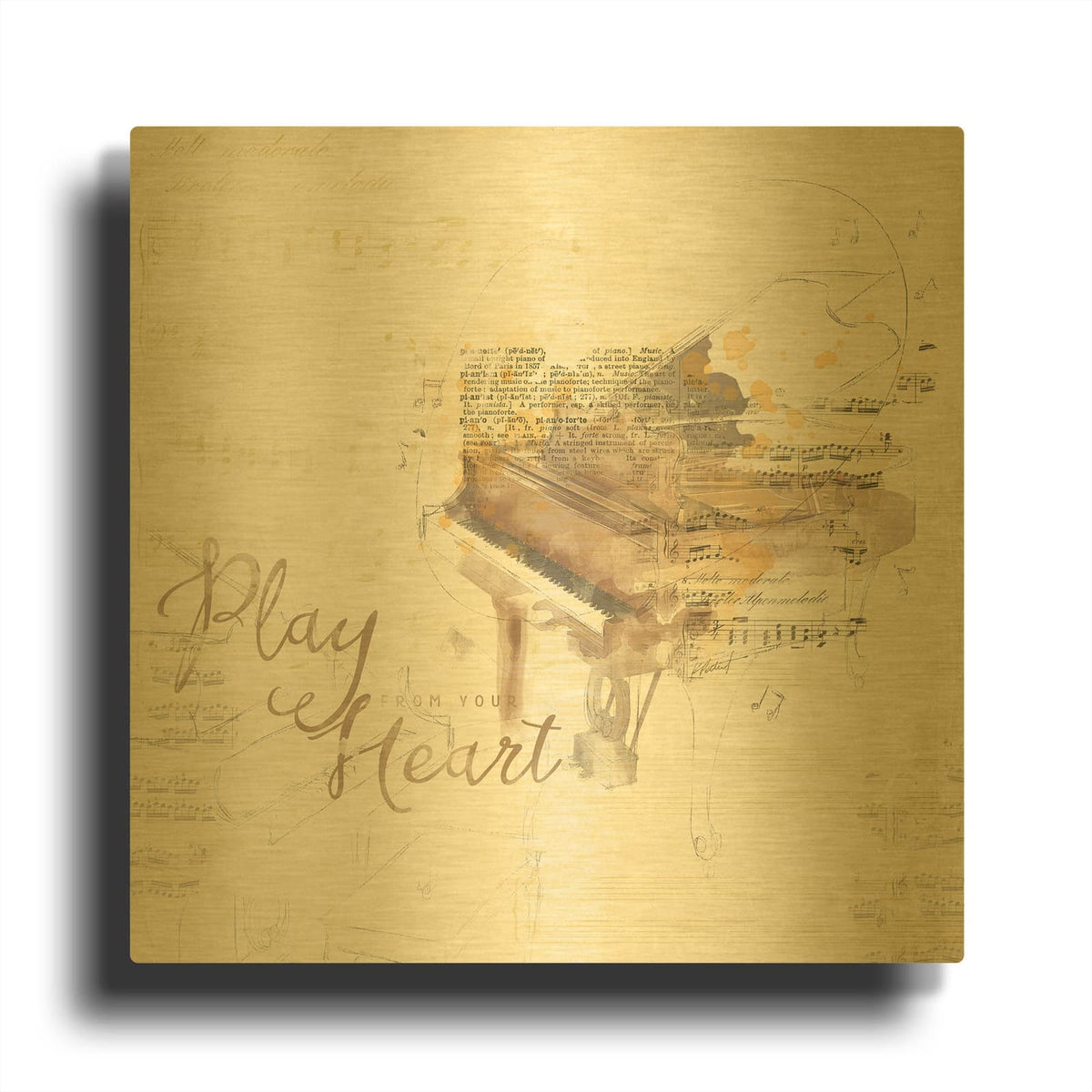 'Musical Gift 3' By Katie Pertiet Gold Metal Wall Art