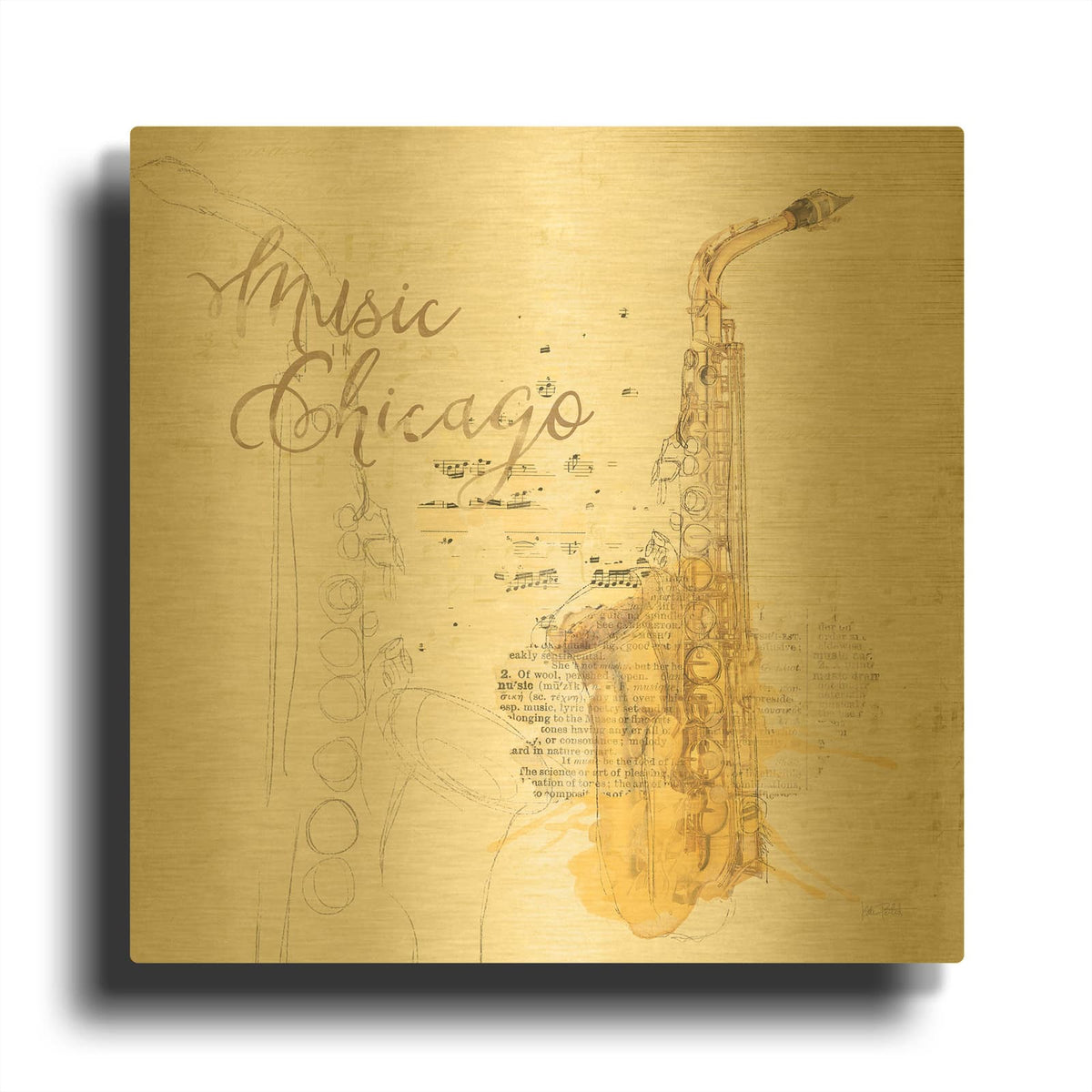 'Musical Gift Chicago' By Katie Pertiet Gold Metal Wall Art