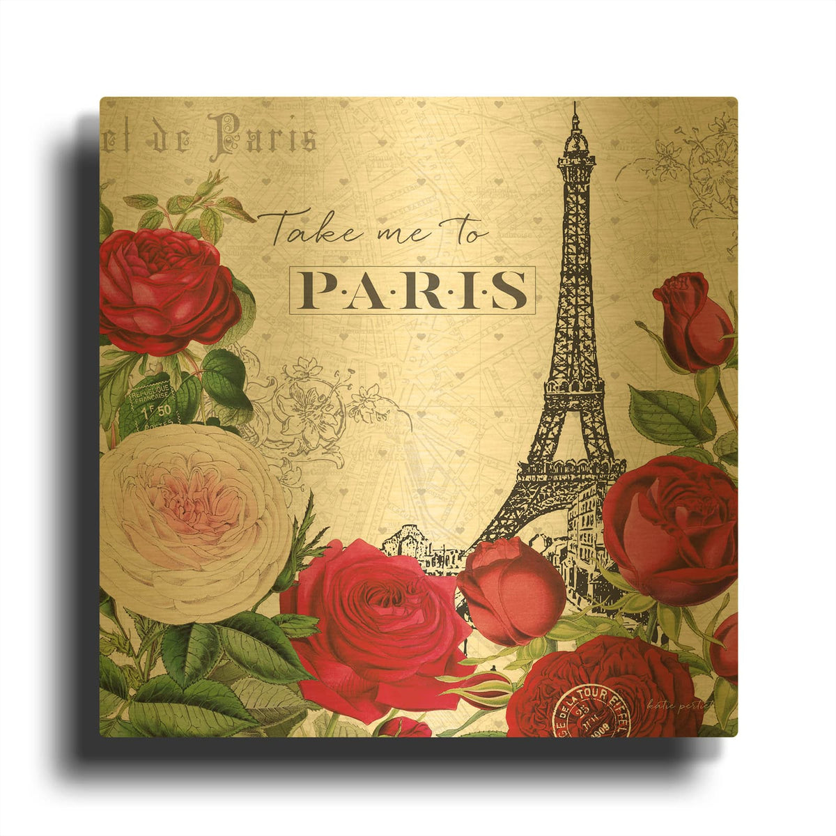 'Rouge Paris 3' By Katie Pertiet Gold Metal Wall Art
