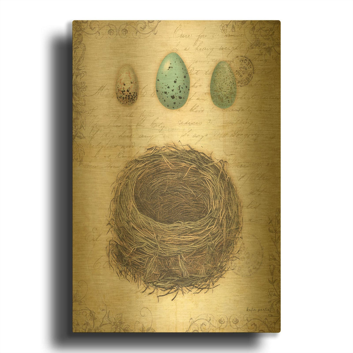 'Spring Nests 2' By Katie Pertiet Gold Metal Wall Art