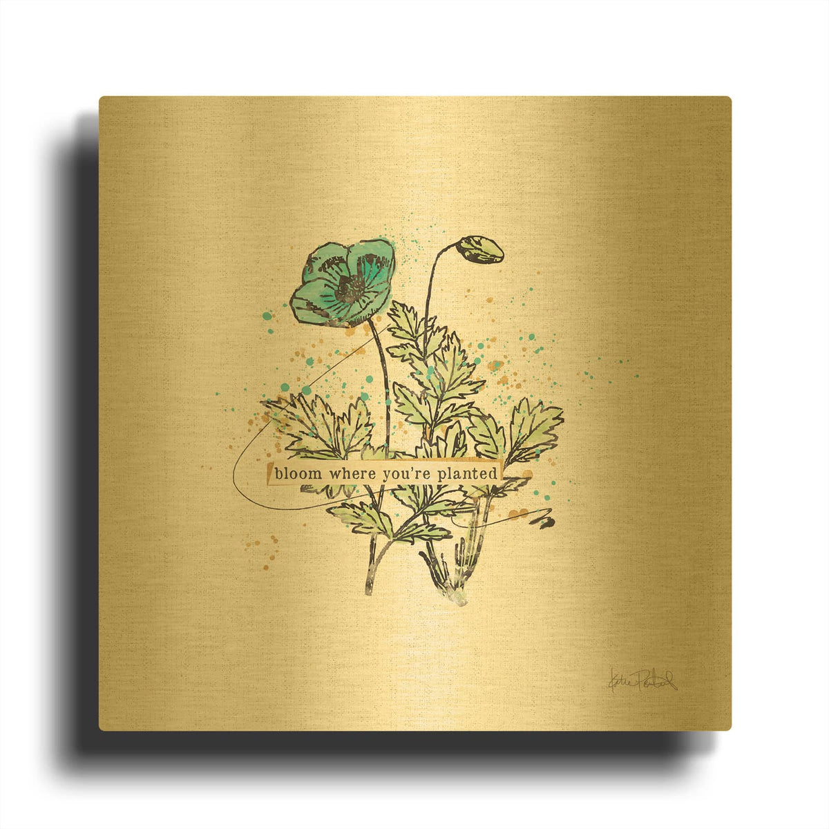 'Thoughtful Blooms 2' By Katie Pertiet Gold Metal Wall Art