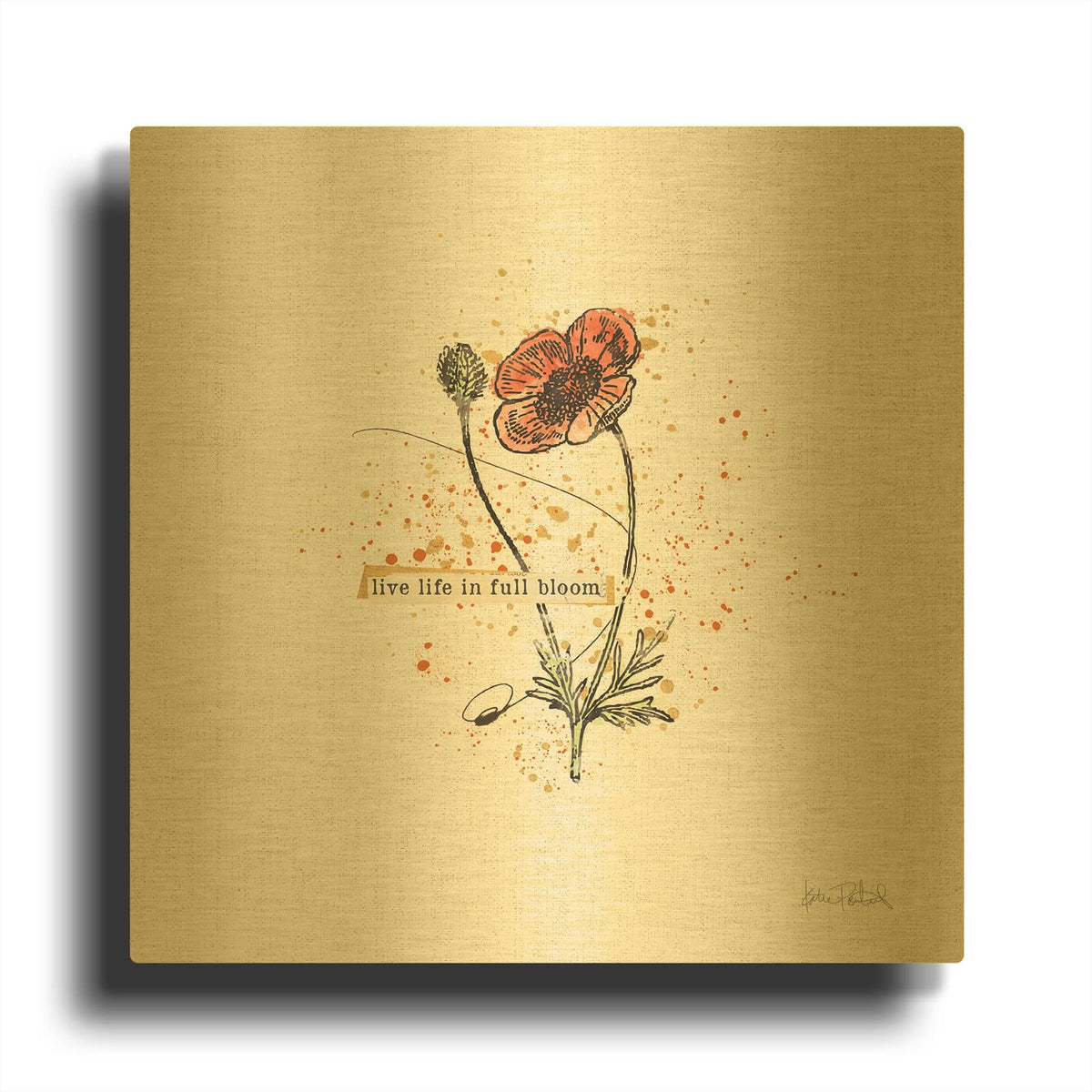 'Thoughtful Blooms 4' By Katie Pertiet Gold Metal Wall Art