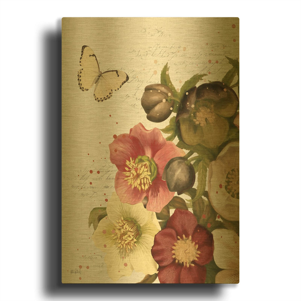 'Vintage Petals 2 C' By Katie Pertiet Gold Metal Wall Art