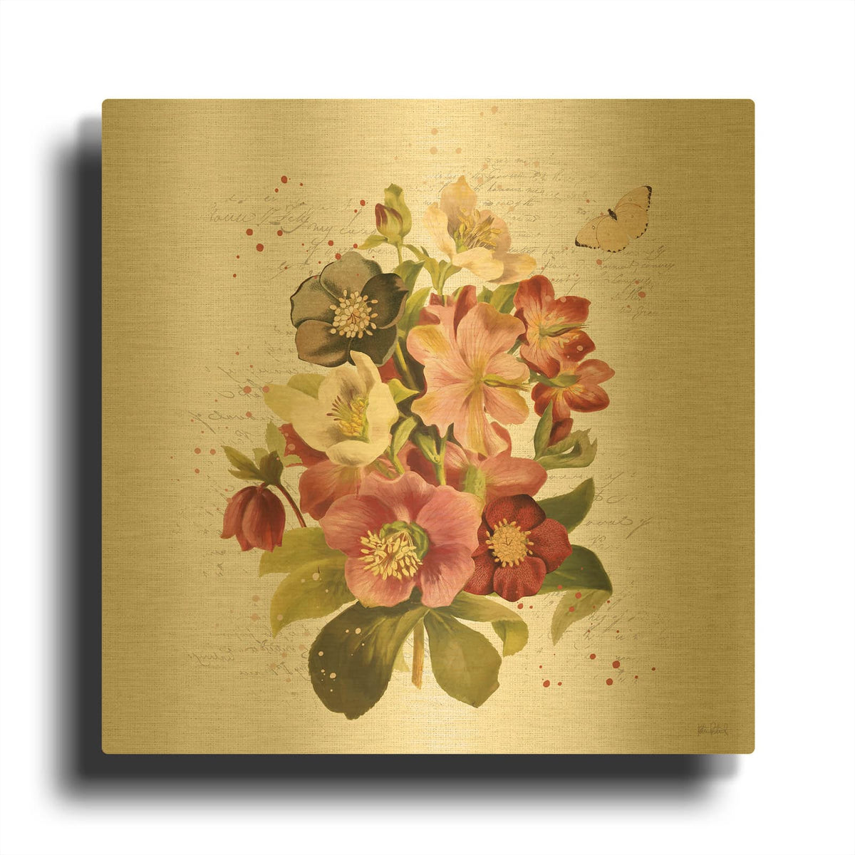 'Vintage Petals V3' By Katie Pertiet Gold Metal Wall Art
