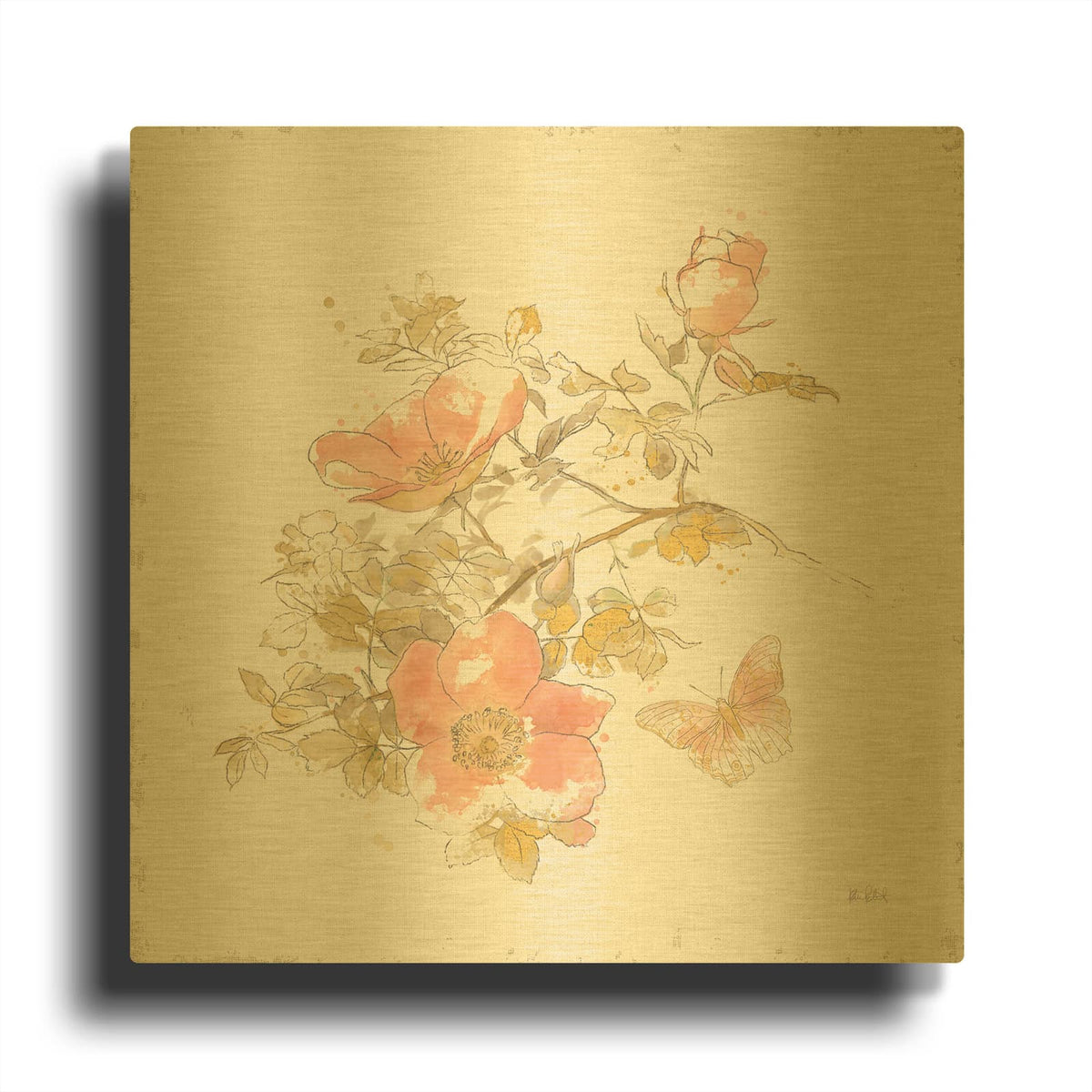 'Watery Blooms 4' By Katie Pertiet Gold Metal Wall Art