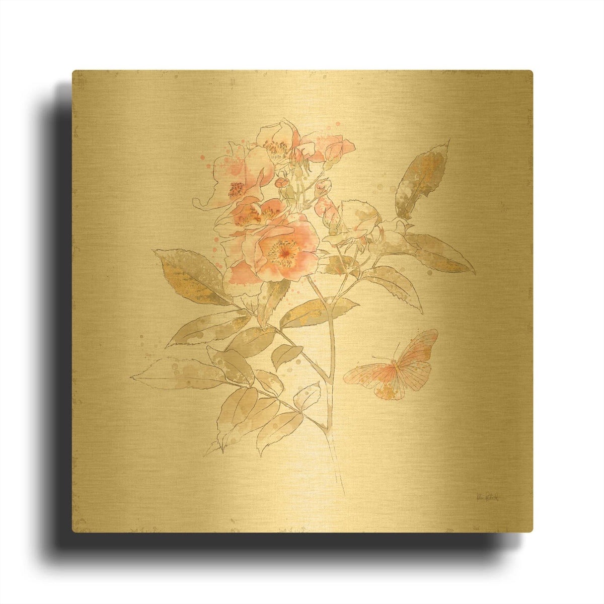 'Watery Blooms 6' By Katie Pertiet Gold Metal Wall Art