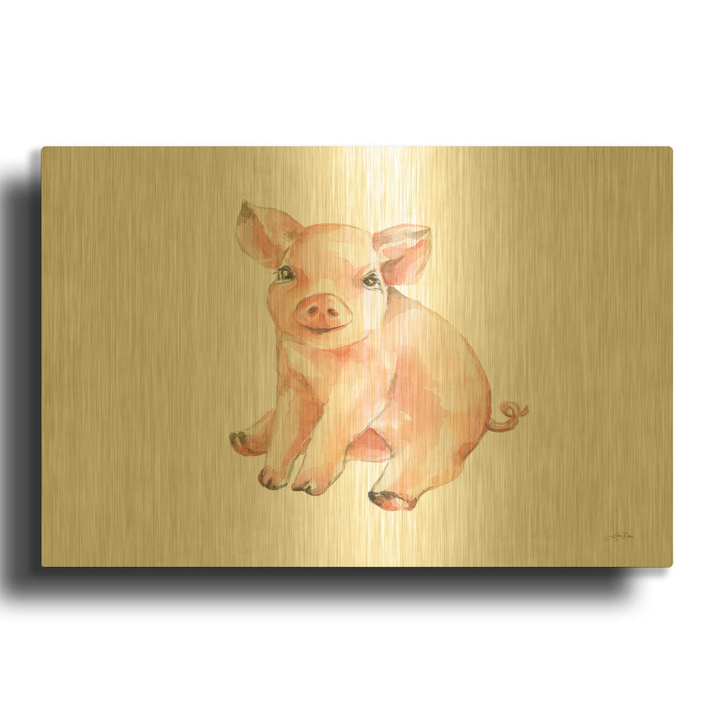 'Sweet Piggy Sitting' By Katrina Pete Gold Metal Wall Art