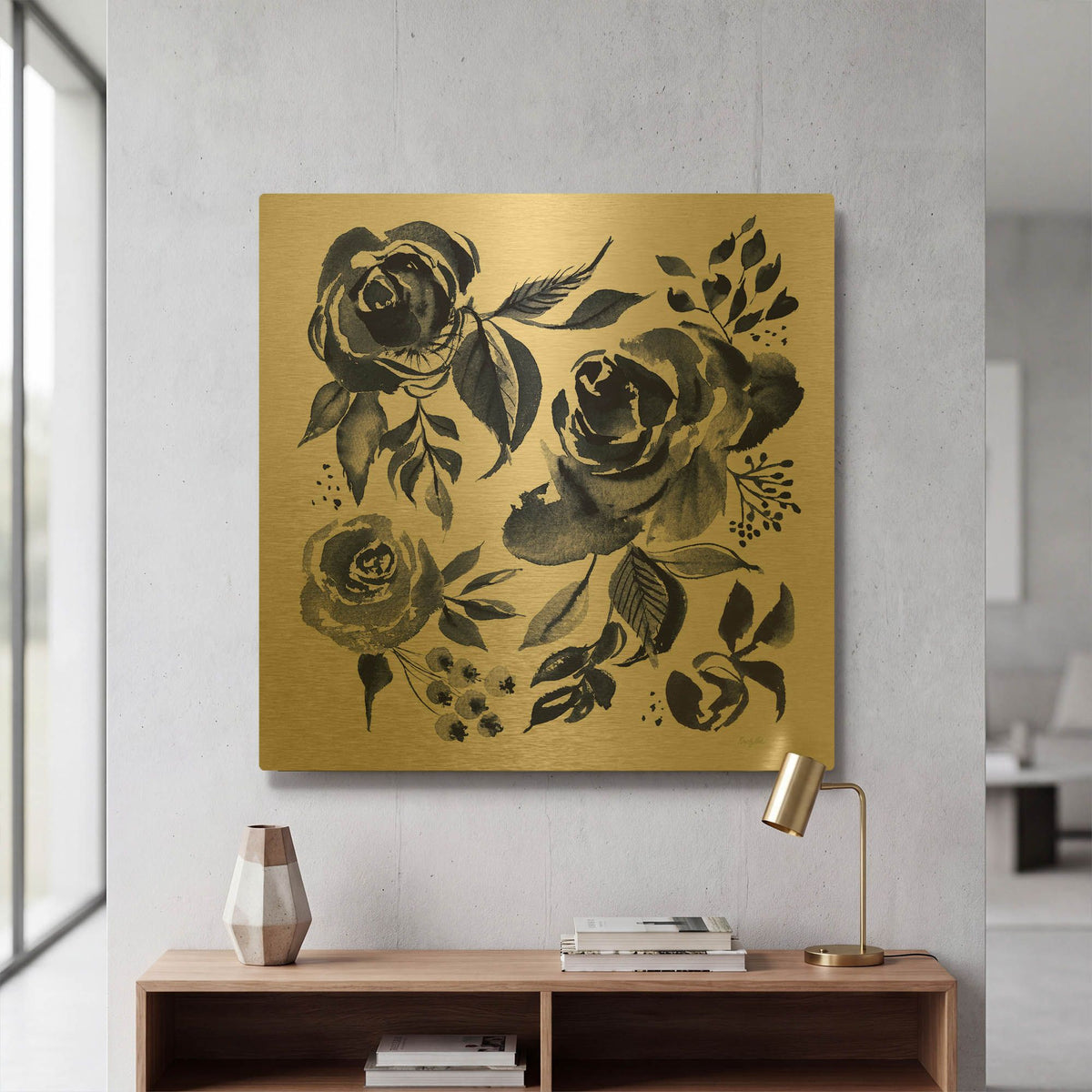 'Delft Delight 4 DB No Words' By Kristy Rice Gold Metal Wall Art