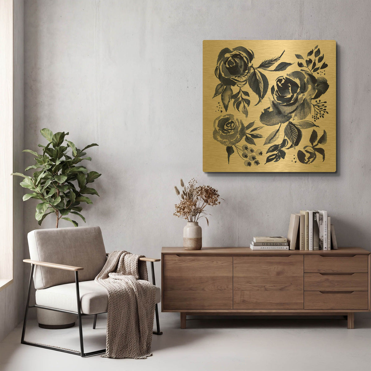 'Delft Delight 4 DB No Words' By Kristy Rice Gold Metal Wall Art