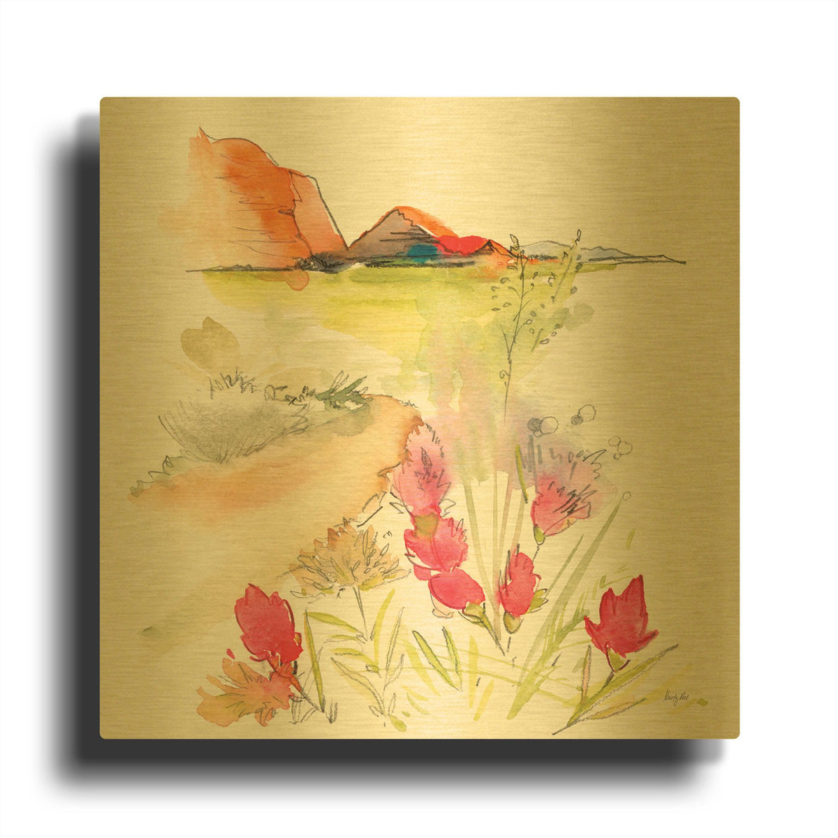 'Desert Blooming' By Kristy Rice Gold Metal Wall Art