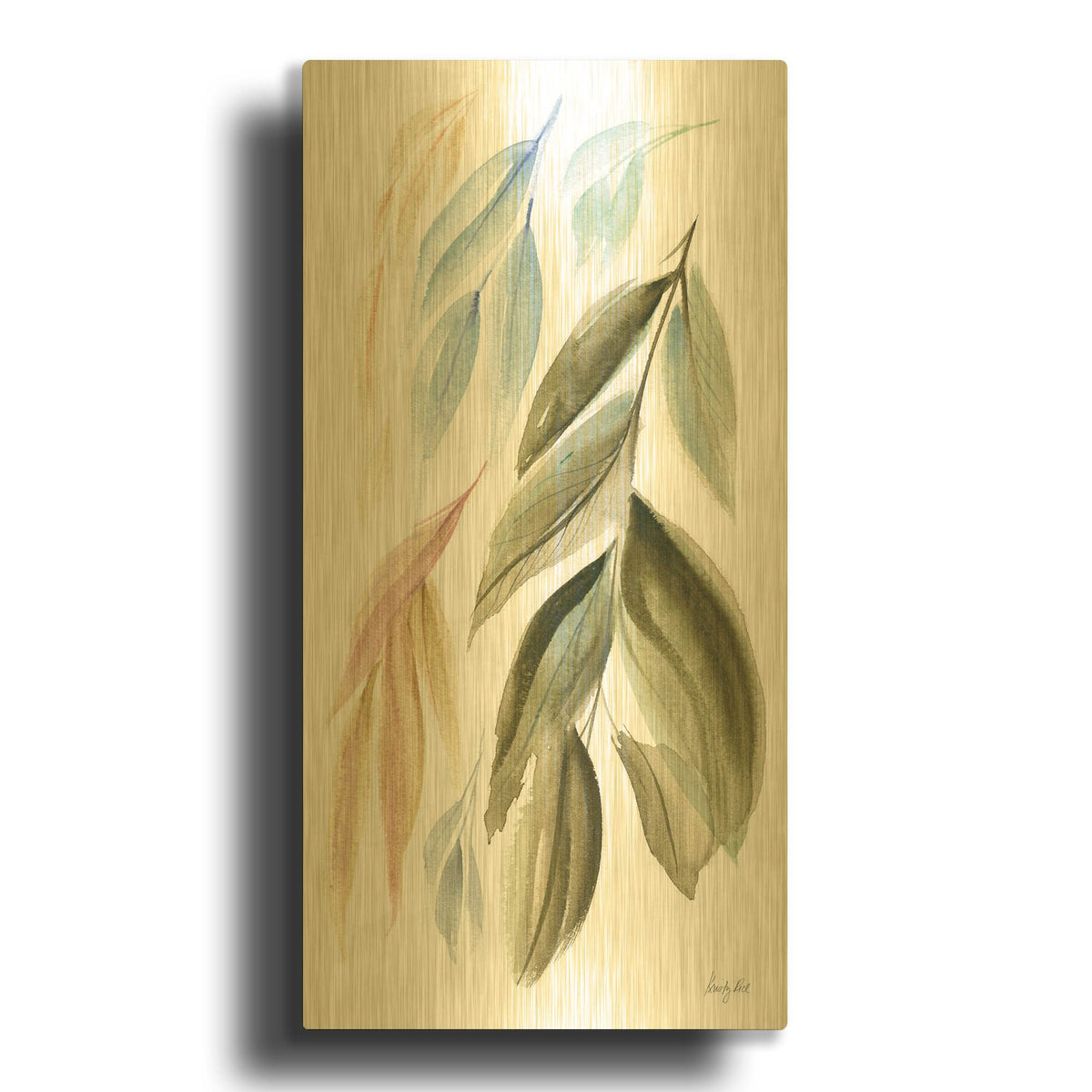 'Leafy Cascade' By Kristy Rice Gold Metal Wall Art