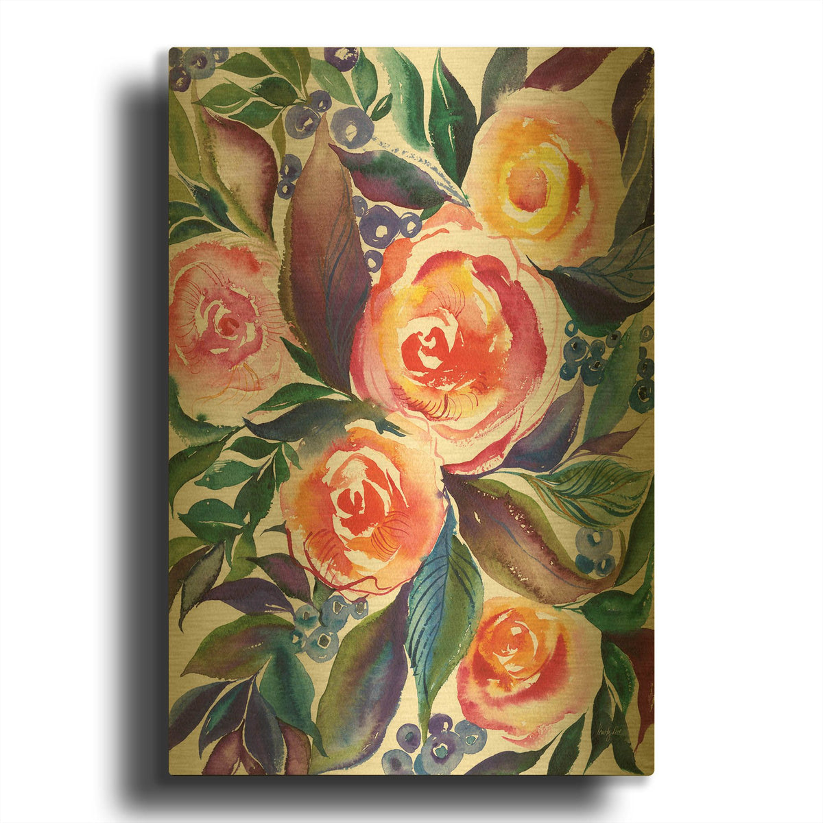 'Rose Trio' By Kristy Rice Gold Metal Wall Art