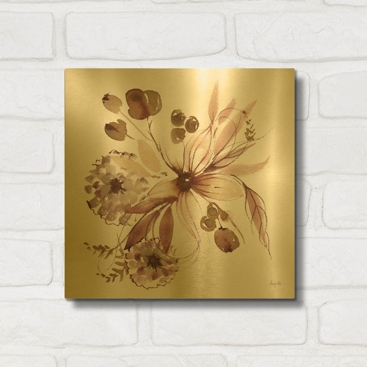 'Sepia Floral' By Kristy Rice Gold Metal Wall Art