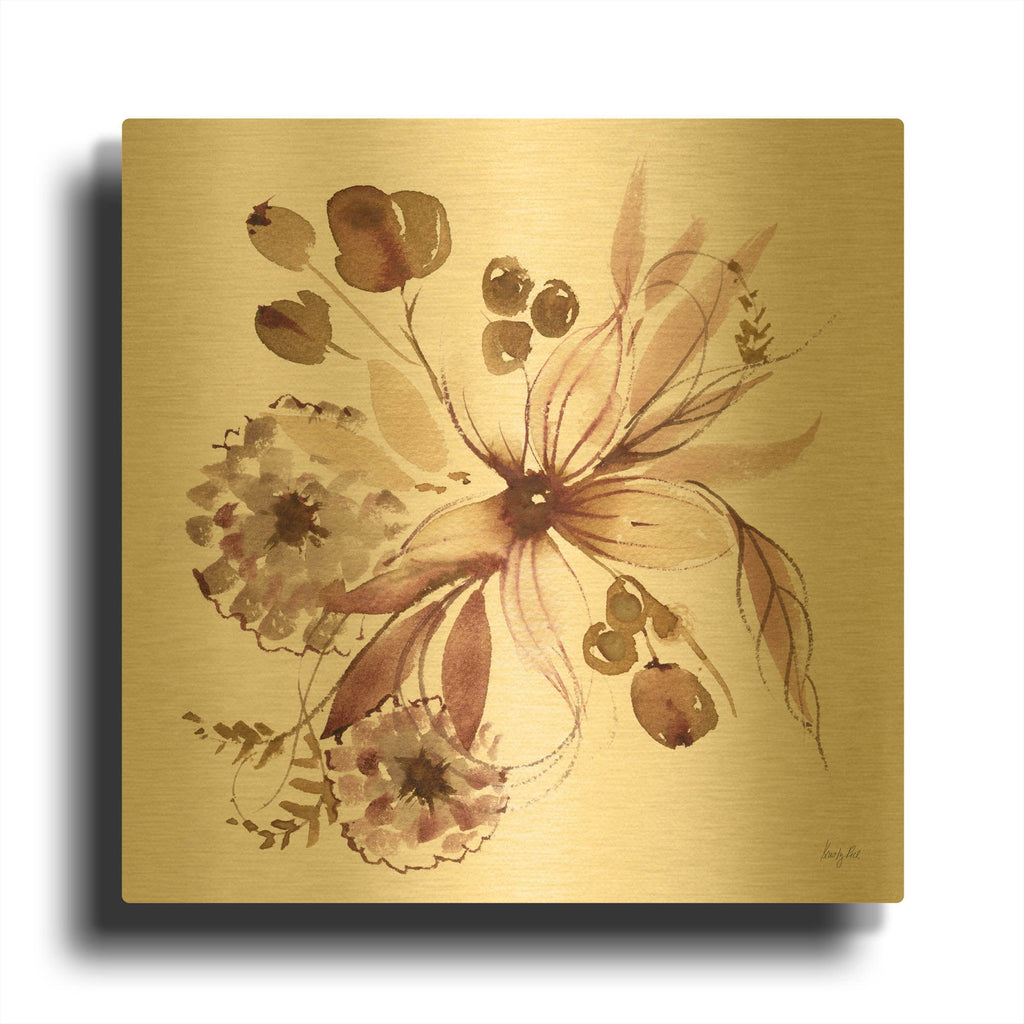 'Sepia Floral' By Kristy Rice Gold Metal Wall Art