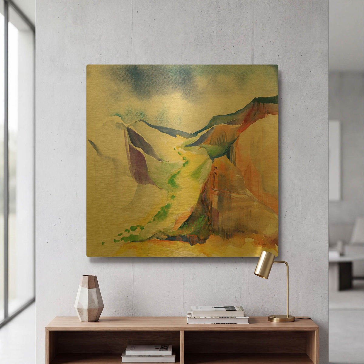 'Verdant Valley' By Kristy Rice Gold Metal Wall Art