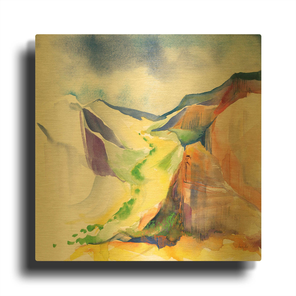'Verdant Valley' By Kristy Rice Gold Metal Wall Art