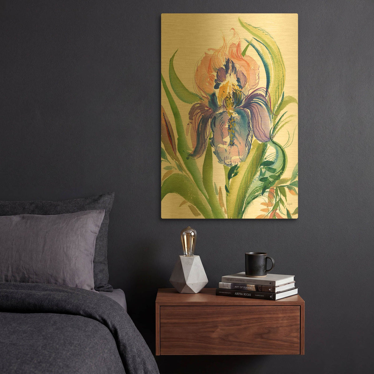 'Wild Iris' By Kristy Rice Gold Metal Wall Art