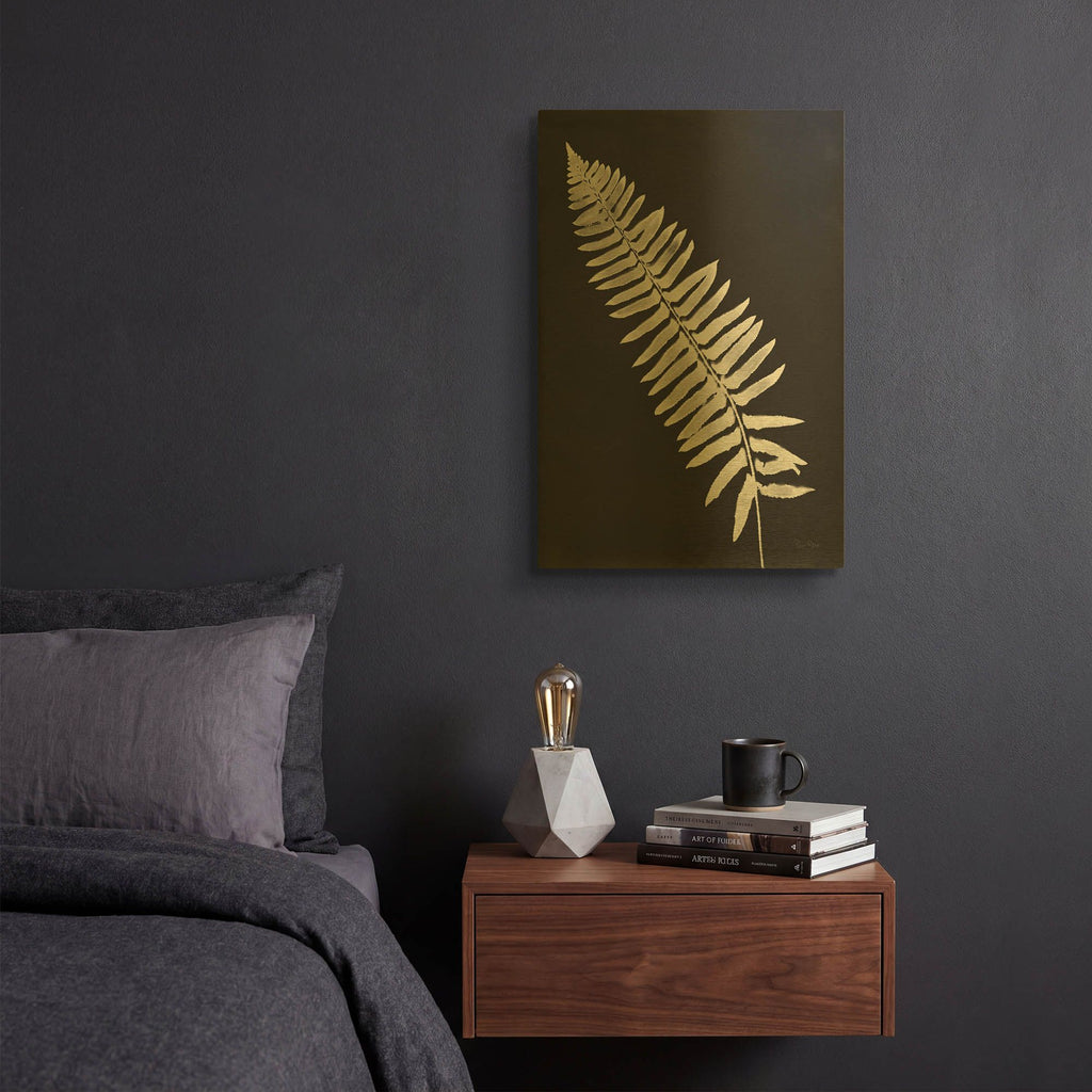 'Nature by the Lake Ferns 4 Black' By Piper Rhue Gold Metal Wall Art