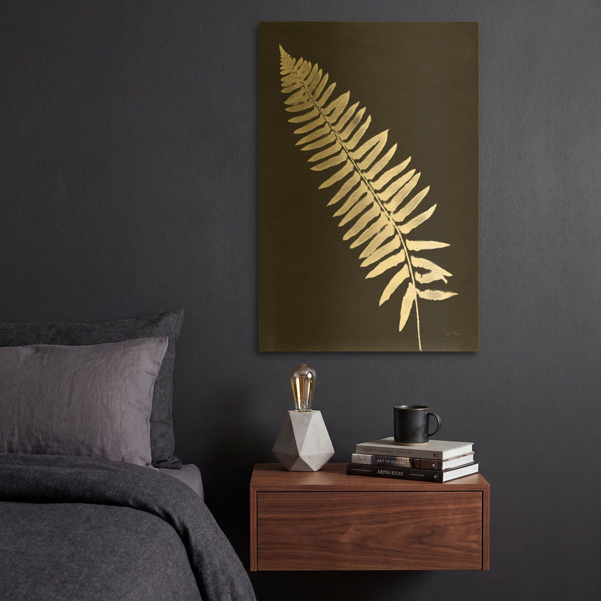 'Nature by the Lake Ferns 4 Black' By Piper Rhue Gold Metal Wall Art