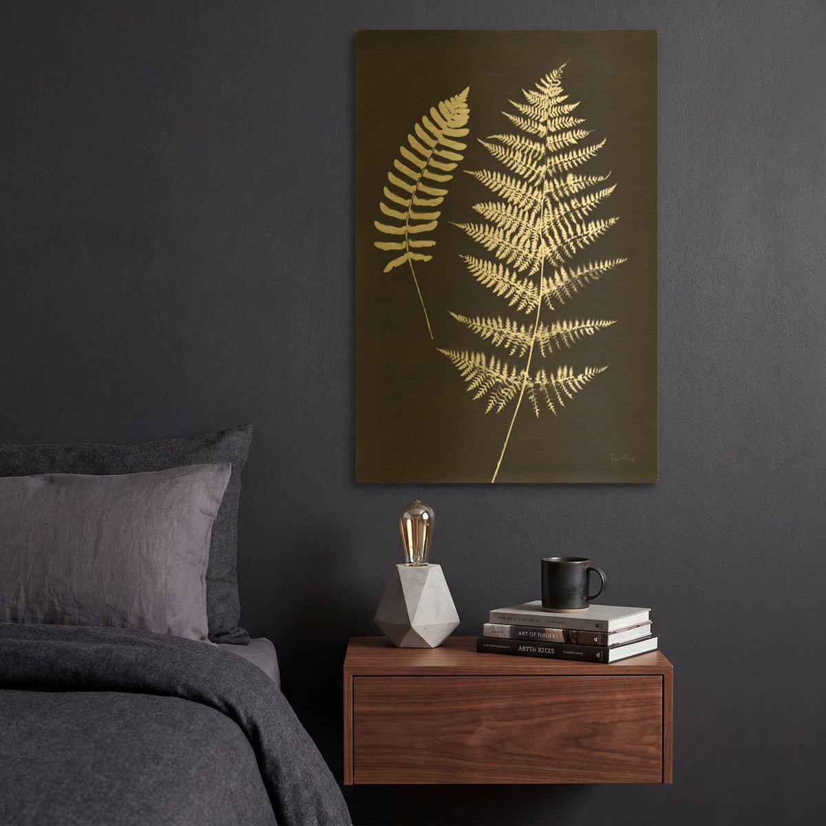 'Nature by the Lake Ferns 5 Black' By Piper Rhue Gold Metal Wall Art