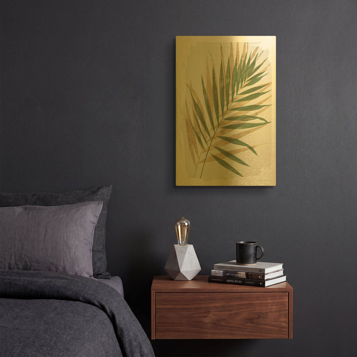 'Nature By the Lake Frond 1 Shadows' By Piper Rhue Gold Metal Wall Art