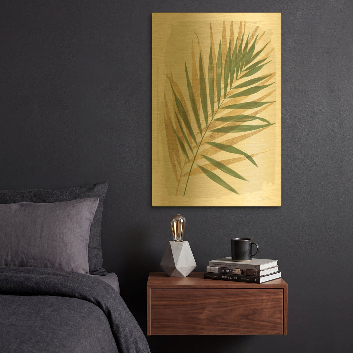 'Nature By the Lake Frond 1 Shadows' By Piper Rhue Gold Metal Wall Art