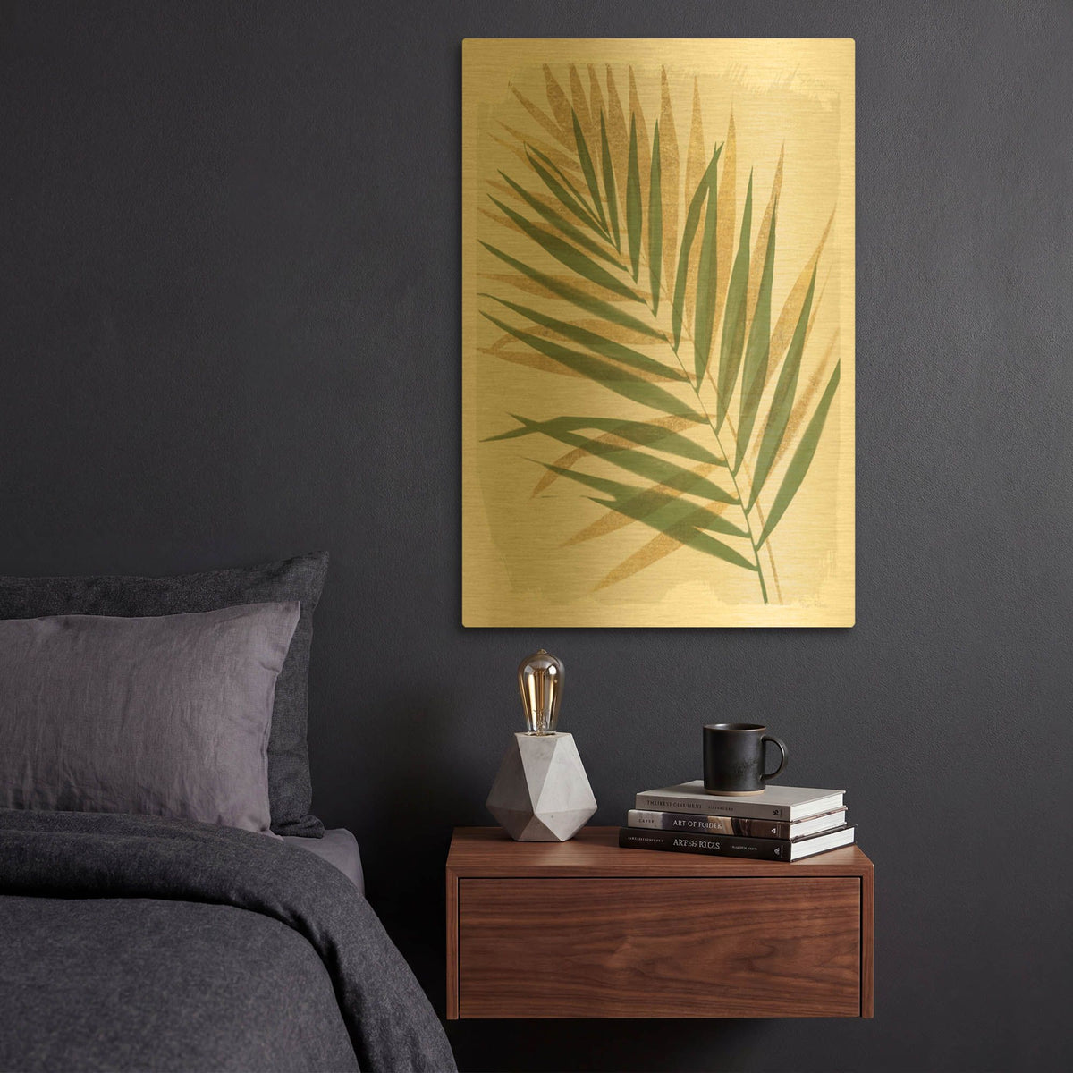 'Nature By the Lake Frond 2 Shadows' By Piper Rhue Gold Metal Wall Art