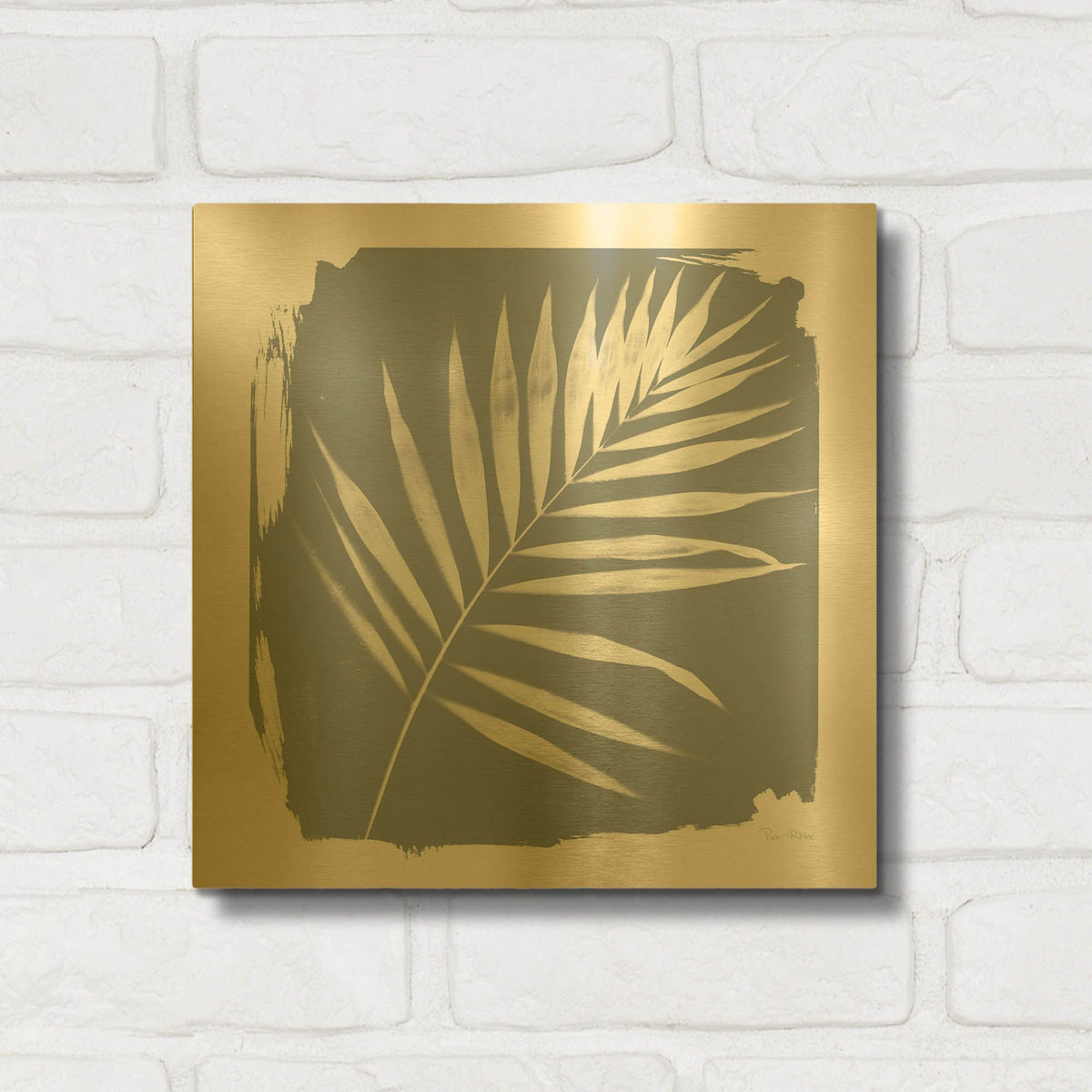 'Nature by the Lake Frond 2 Sq Natural' By Piper Rhue Gold Metal Wall Art