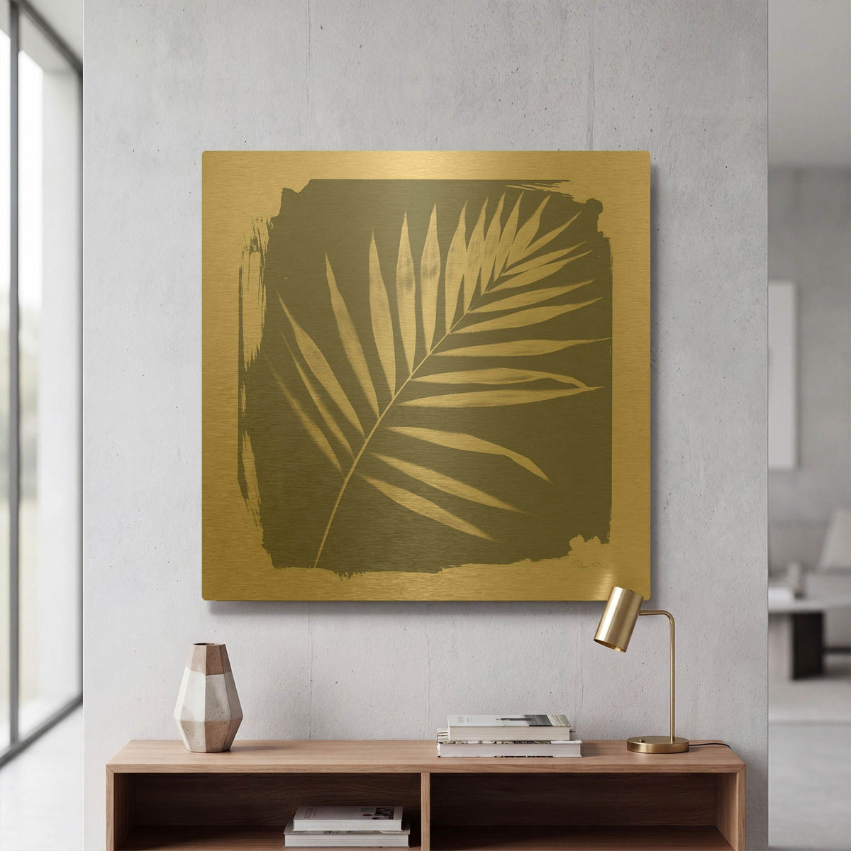 'Nature by the Lake Frond 2 Sq Natural' By Piper Rhue Gold Metal Wall Art