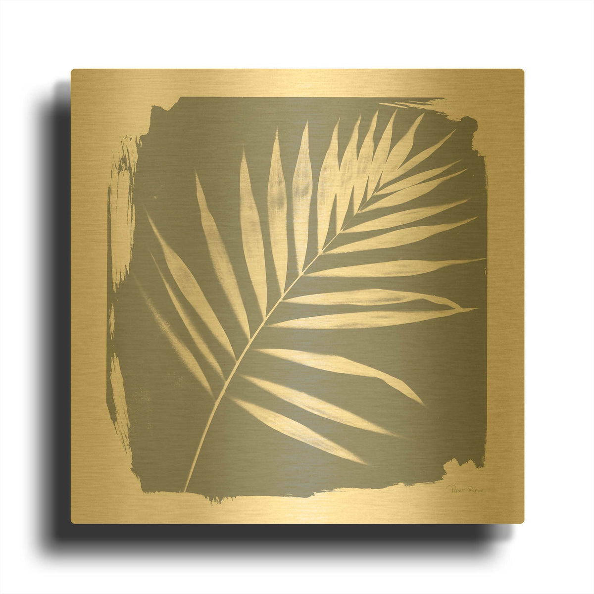 'Nature by the Lake Frond 2 Sq Natural' By Piper Rhue Gold Metal Wall Art