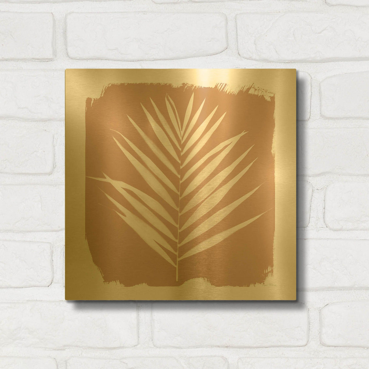 'Nature by the Lake Frond 3 Sq Natural' By Piper Rhue Gold Metal Wall Art