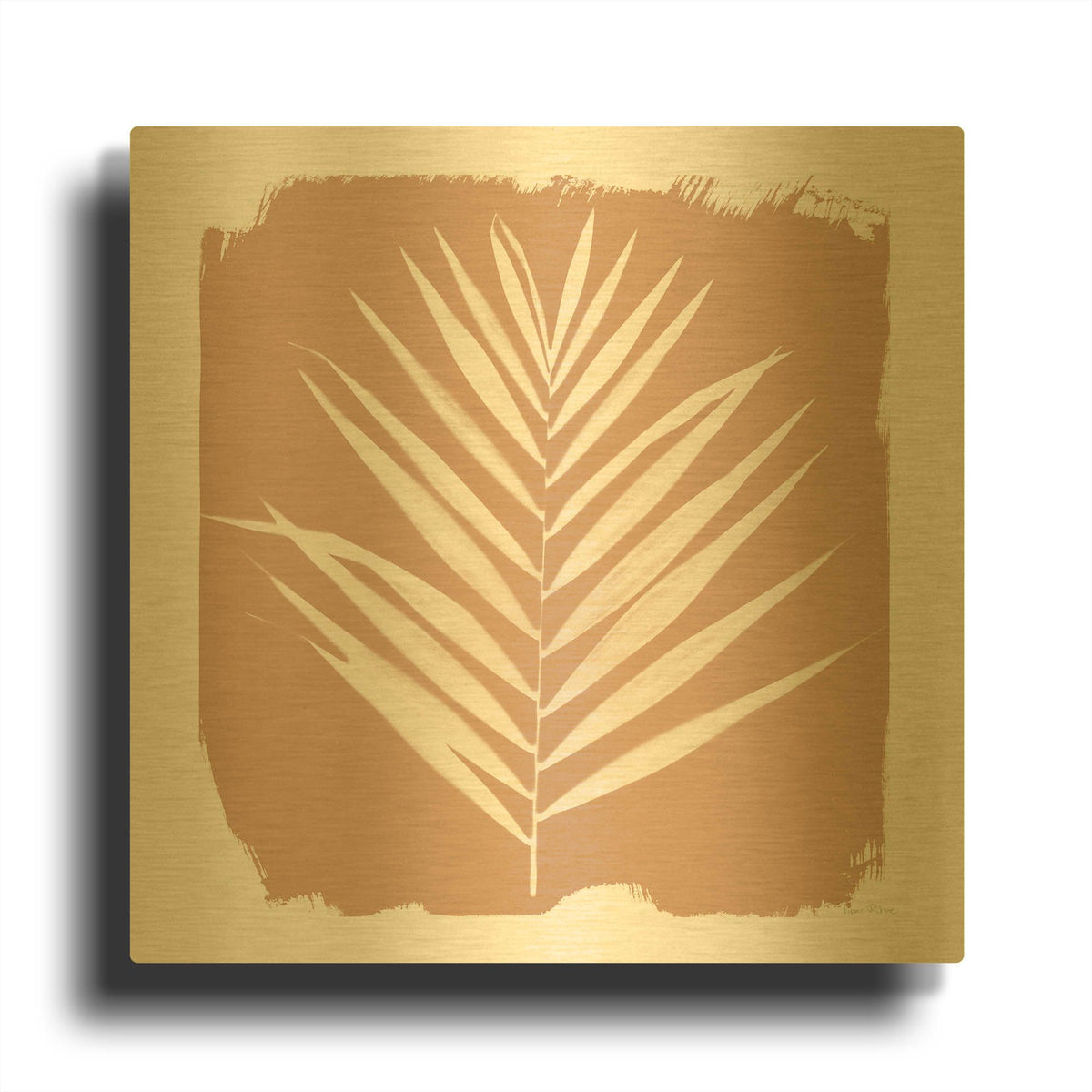 'Nature by the Lake Frond 3 Sq Natural' By Piper Rhue Gold Metal Wall Art