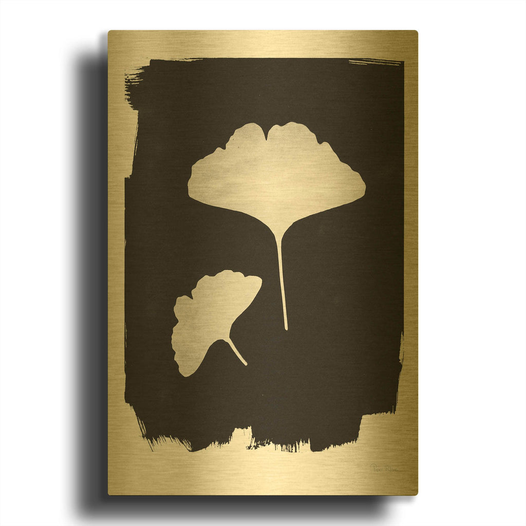 'Nature by the Lake Gingko 2 Black' By Piper Rhue Gold Metal Wall Art