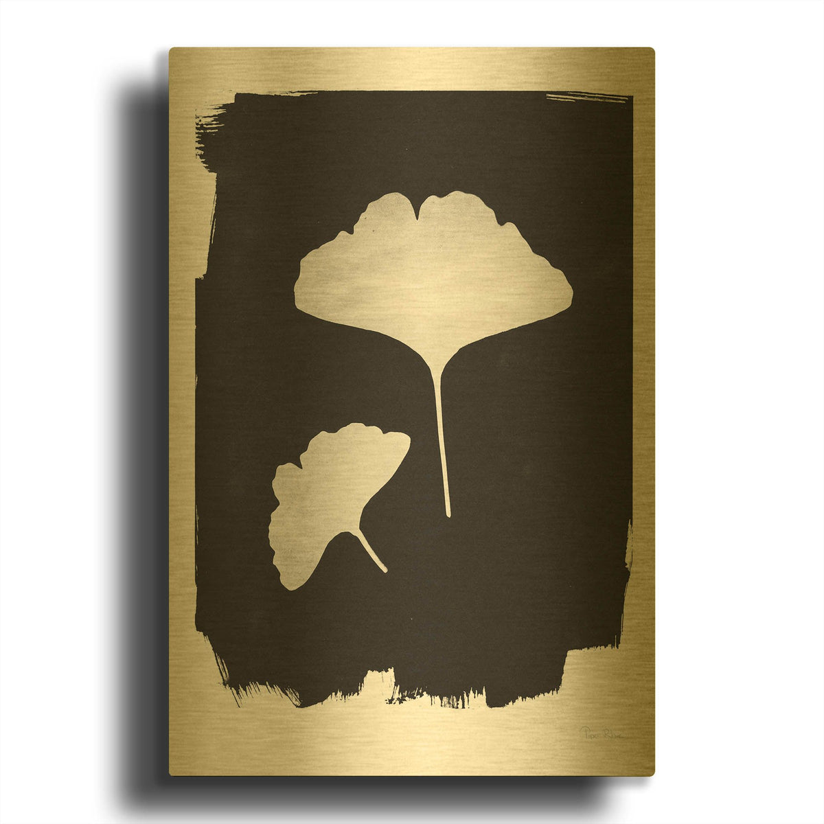 'Nature by the Lake Gingko 2 Black' By Piper Rhue Gold Metal Wall Art