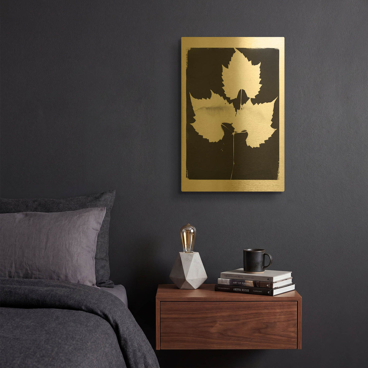 'Nature by the Lake Leaves 1 Black' By Piper Rhue Gold Metal Wall Art